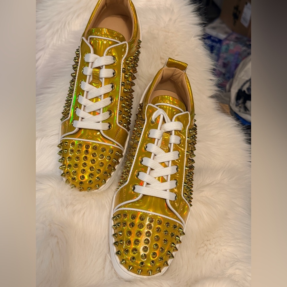 $995 CHRISTIAN LOUBOUTIN Patent Leather Psychic SPIKES Low-Tops 42.5 EU 9.5 US - Picture 7 of 8